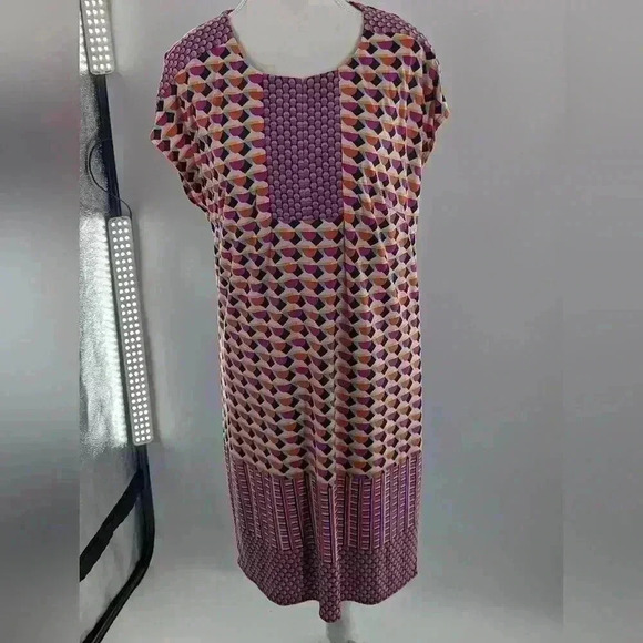 Laundry by Shelli Segal Dress Geometric Cap Sleeve V-Neck Pink Orange Career M - Picture 1 of 11